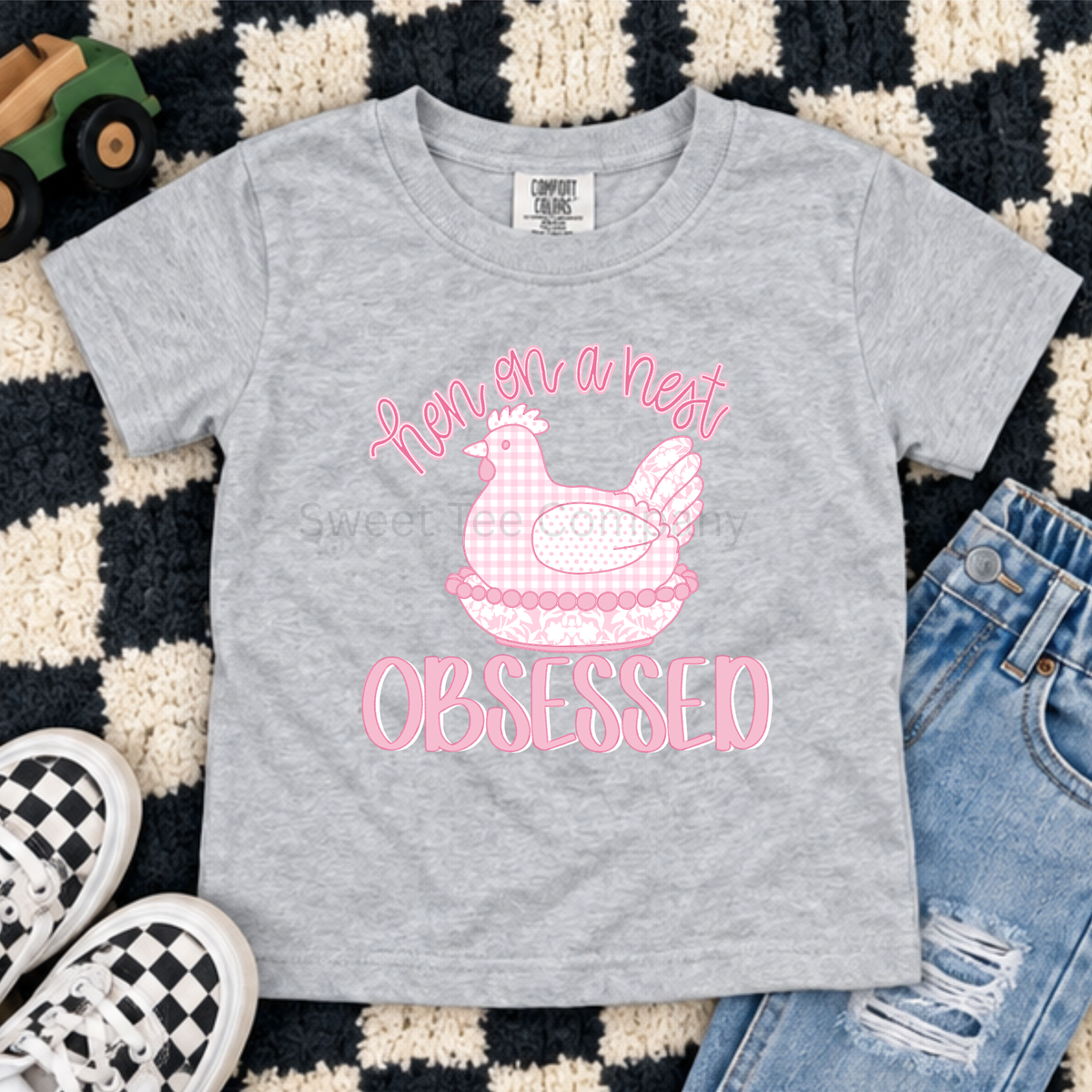 Hen on a Nest Obsessed Chicken Lover Youth Tee