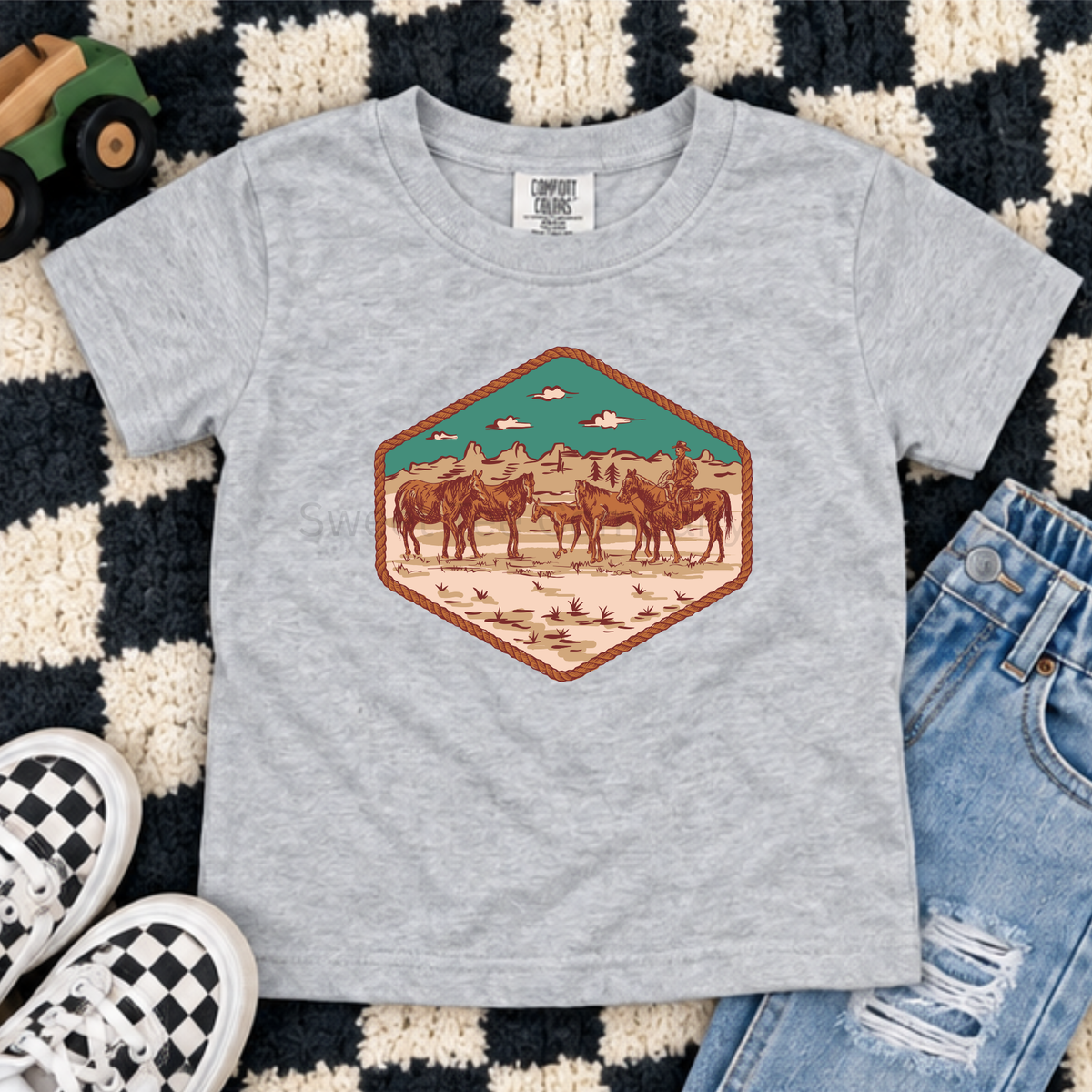 Kids’ Vintage Western Cowboy and Horses Shirt