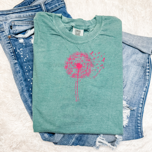 Never Give Up Dandelion Breast Cancer Awareness T-Shirt