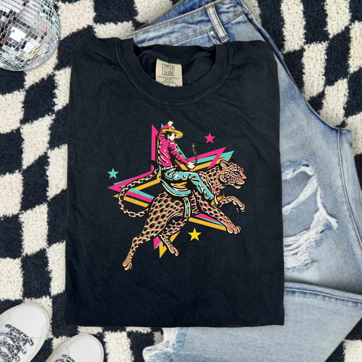 Retro Rodeo Leopard Cowboy Graphic Tee