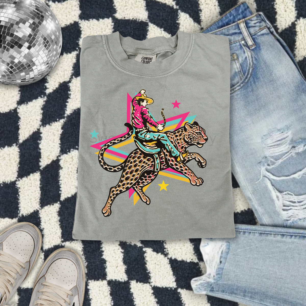 Retro Rodeo Leopard Cowboy Graphic Tee