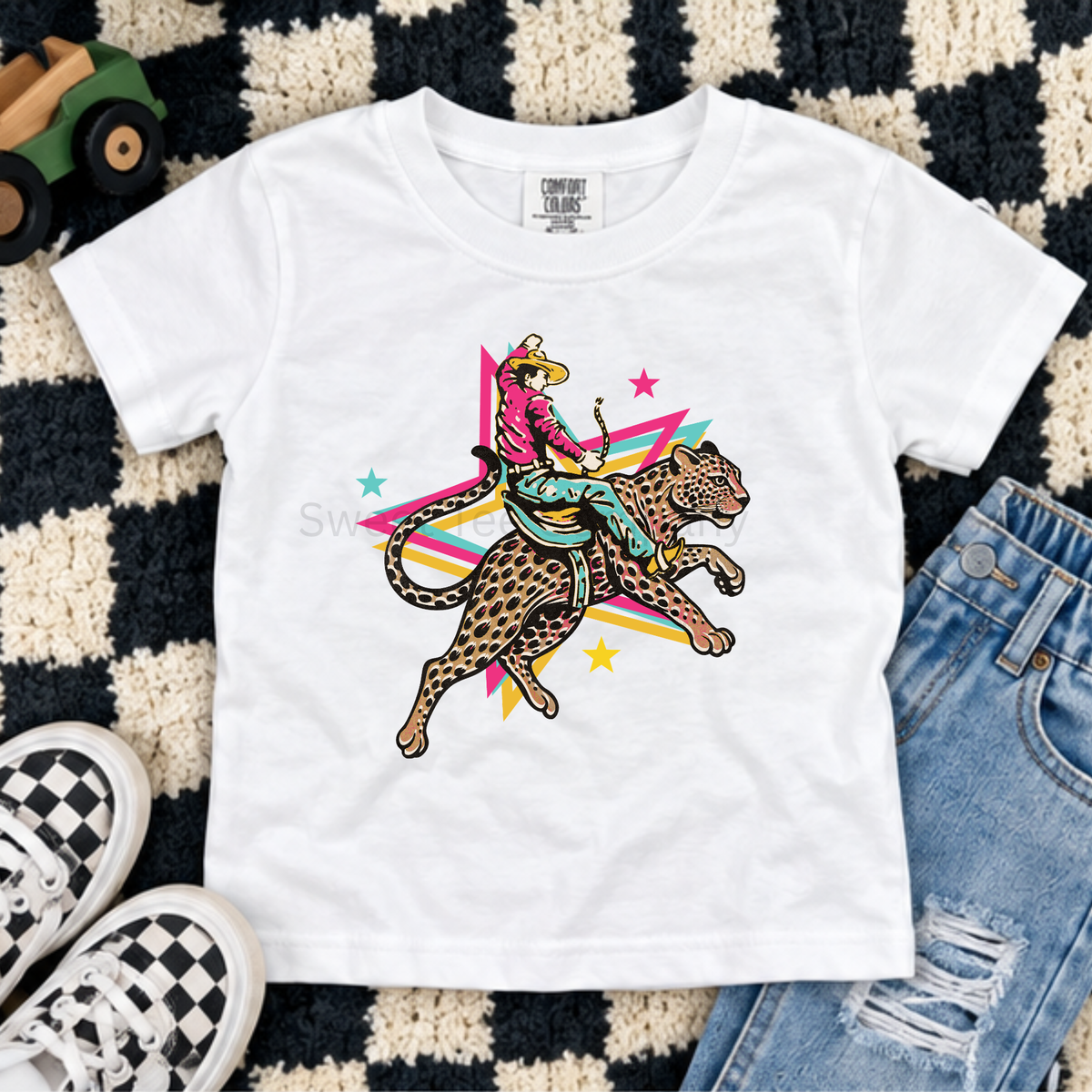 Retro Rodeo Leopard Cowboy Youth Tee