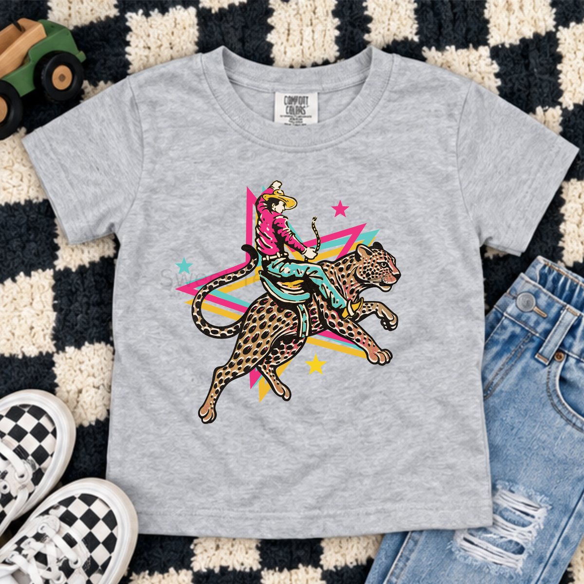 Retro Rodeo Leopard Cowboy Youth Tee