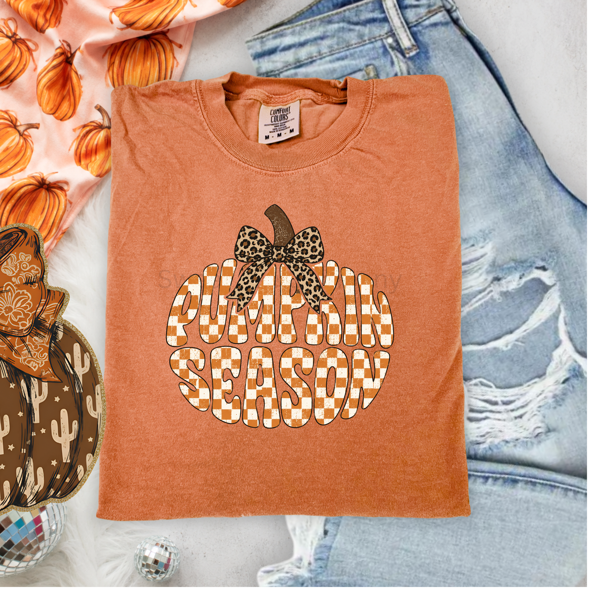 Pumpkin Season Leopard Bow Fall Graphic Tee