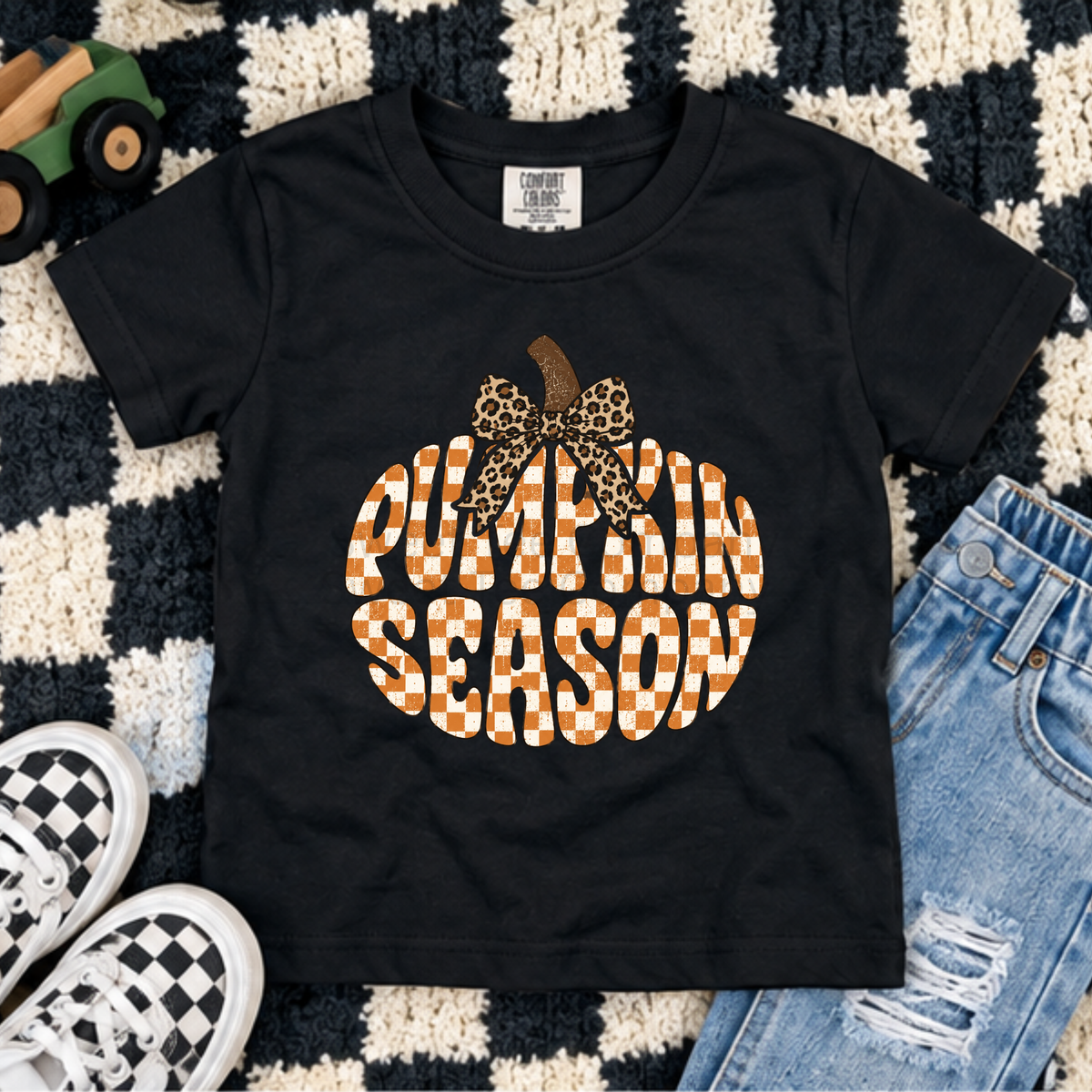 Pumpkin Season Leopard Bow Fall Youth Tee