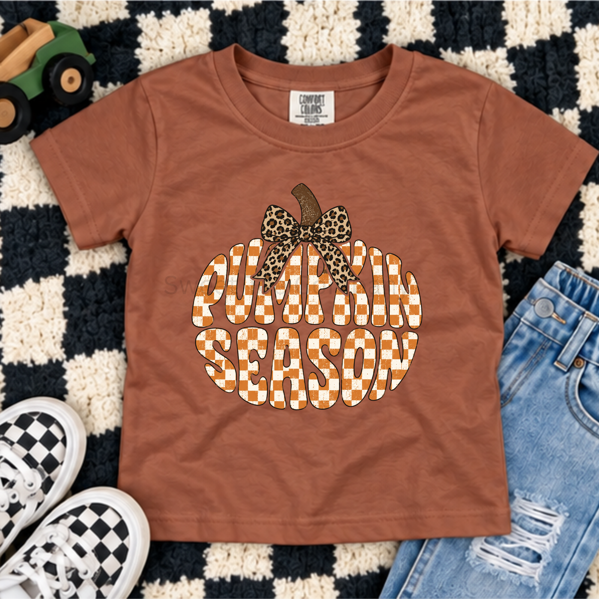 Pumpkin Season Leopard Bow Fall Youth Tee