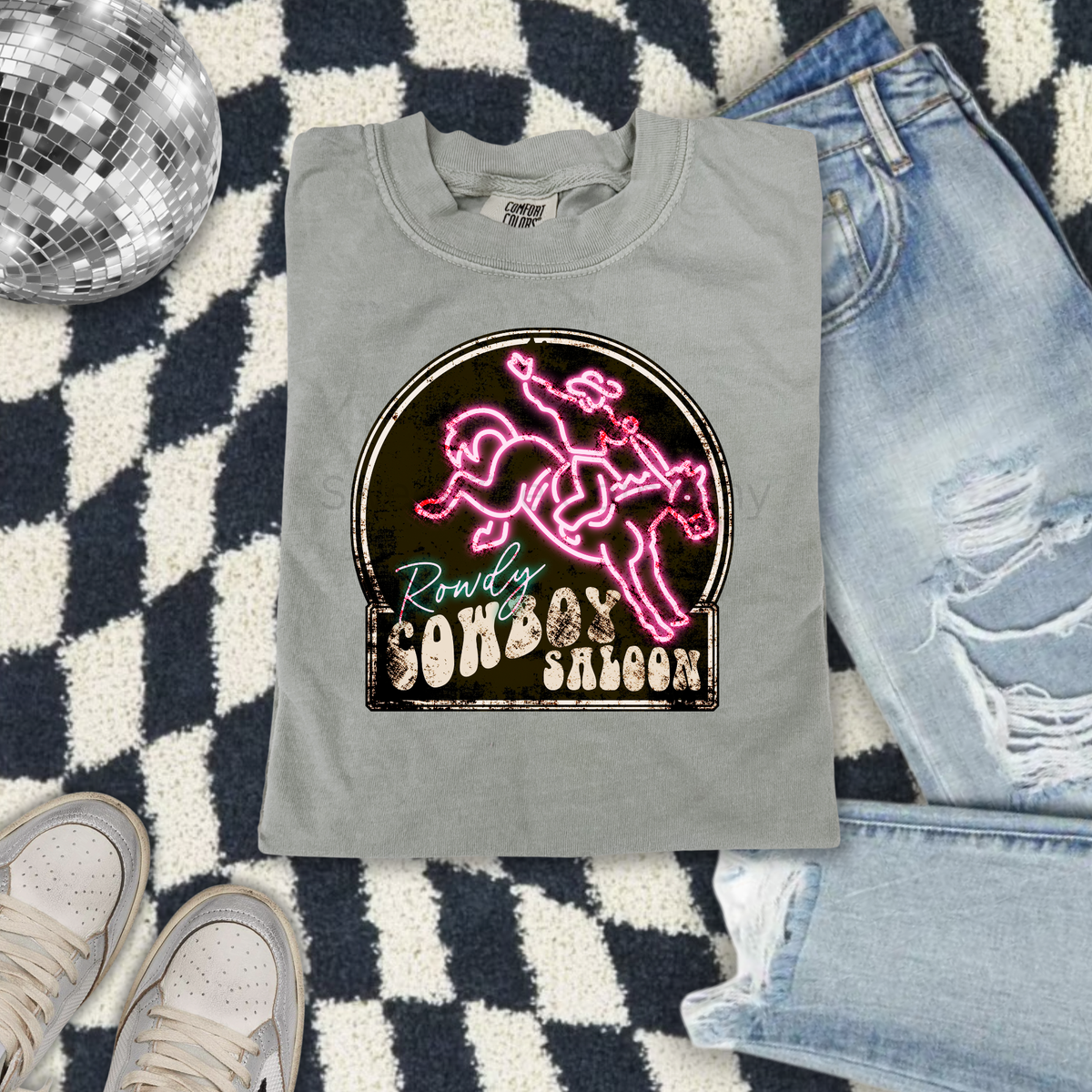 Rowdy Cowboy Season Neon Western Graphic Tee