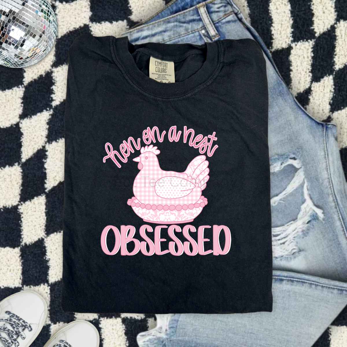 Hen on a Nest Obsessed Chicken Lover Graphic Tee