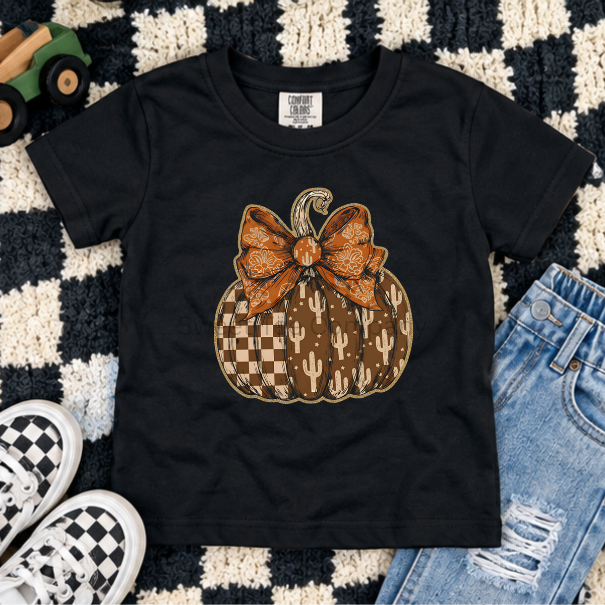 Kids’ Western Pumpkin Bow Fall Shirt