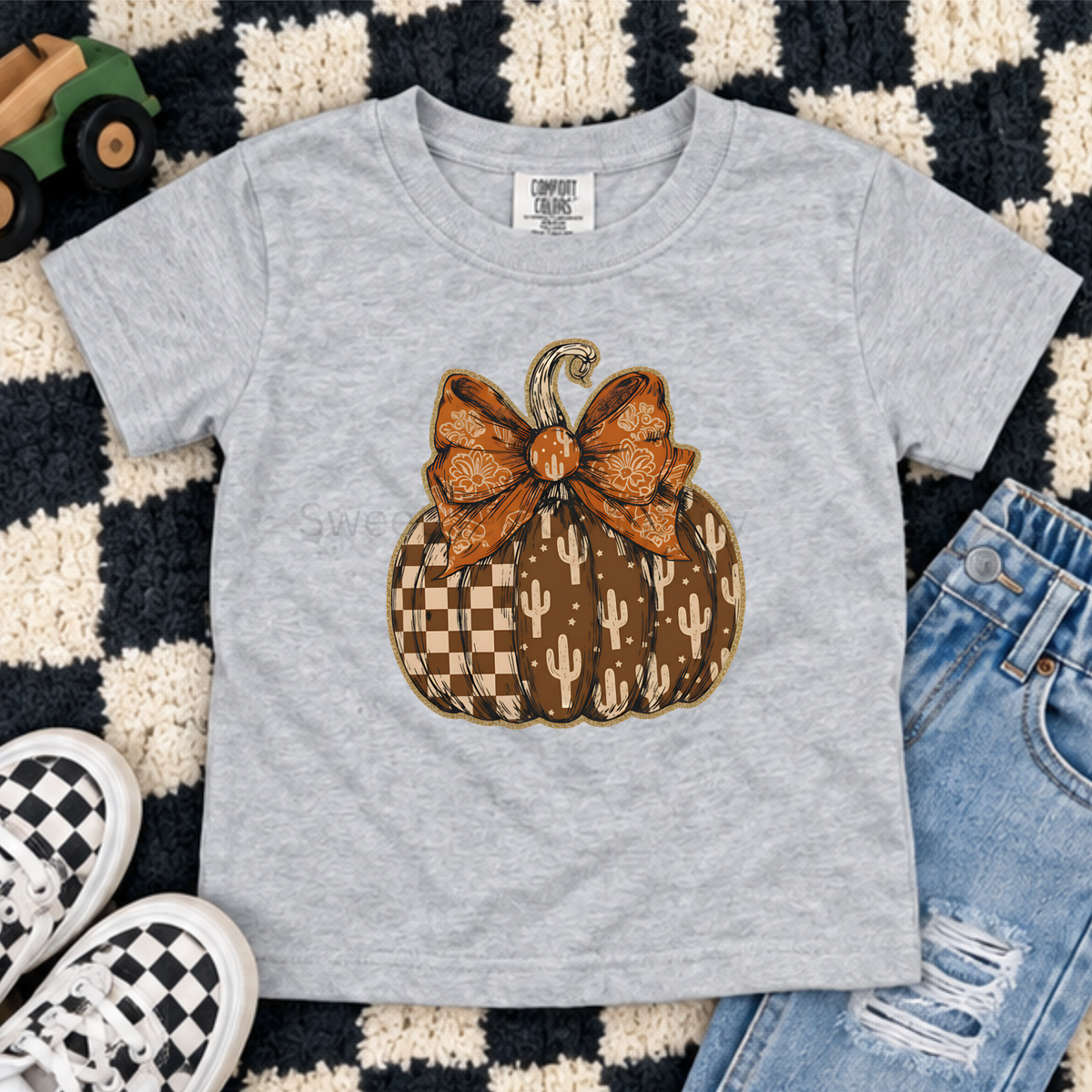 Kids’ Western Pumpkin Bow Fall Shirt