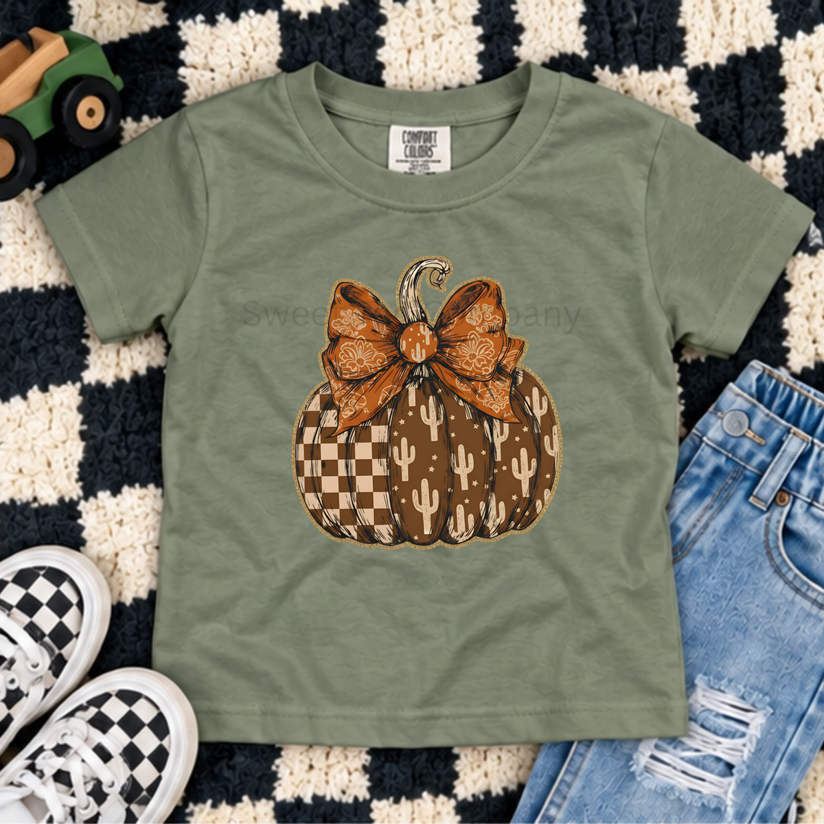 Kids’ Western Pumpkin Bow Fall Shirt