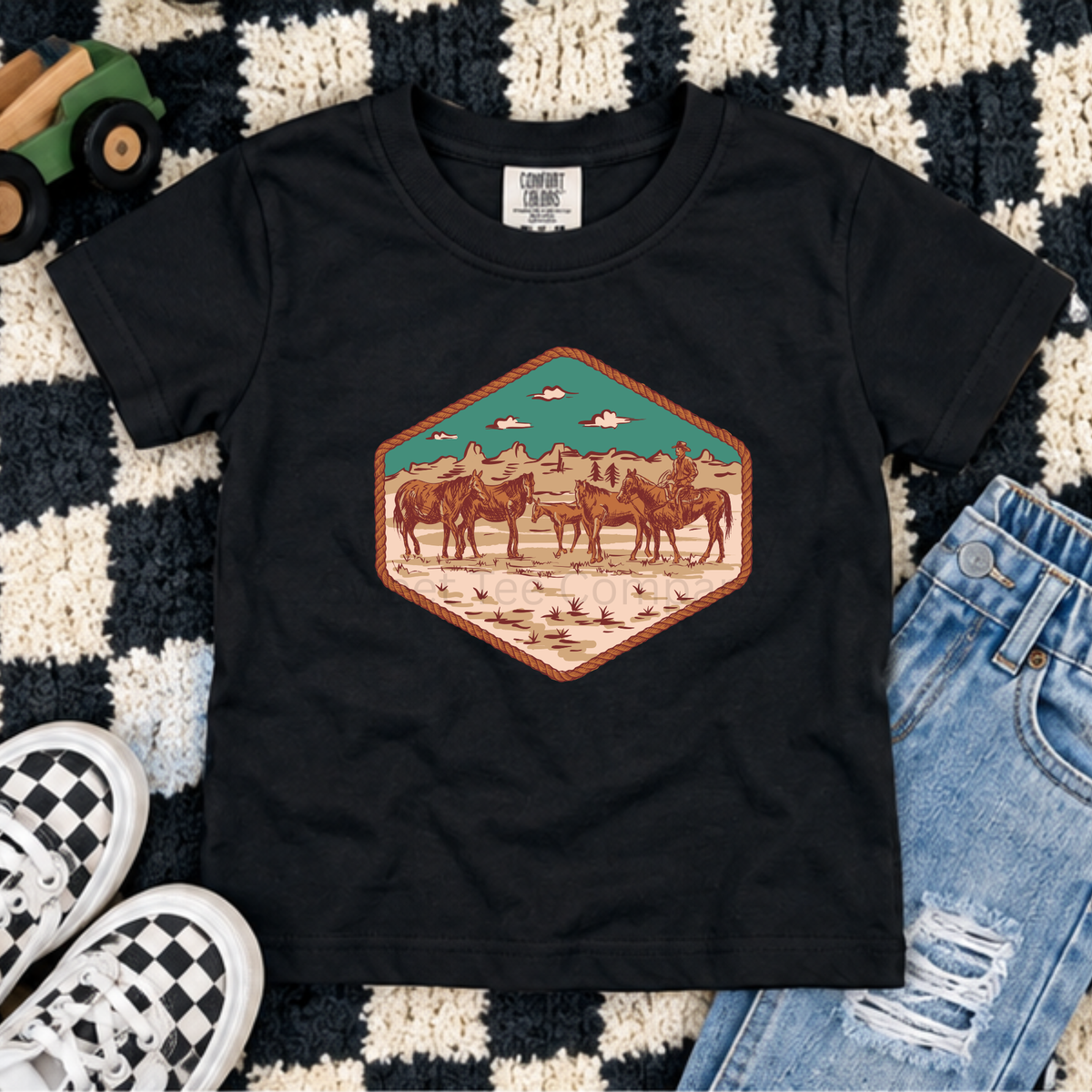 Kids’ Vintage Western Cowboy and Horses Shirt