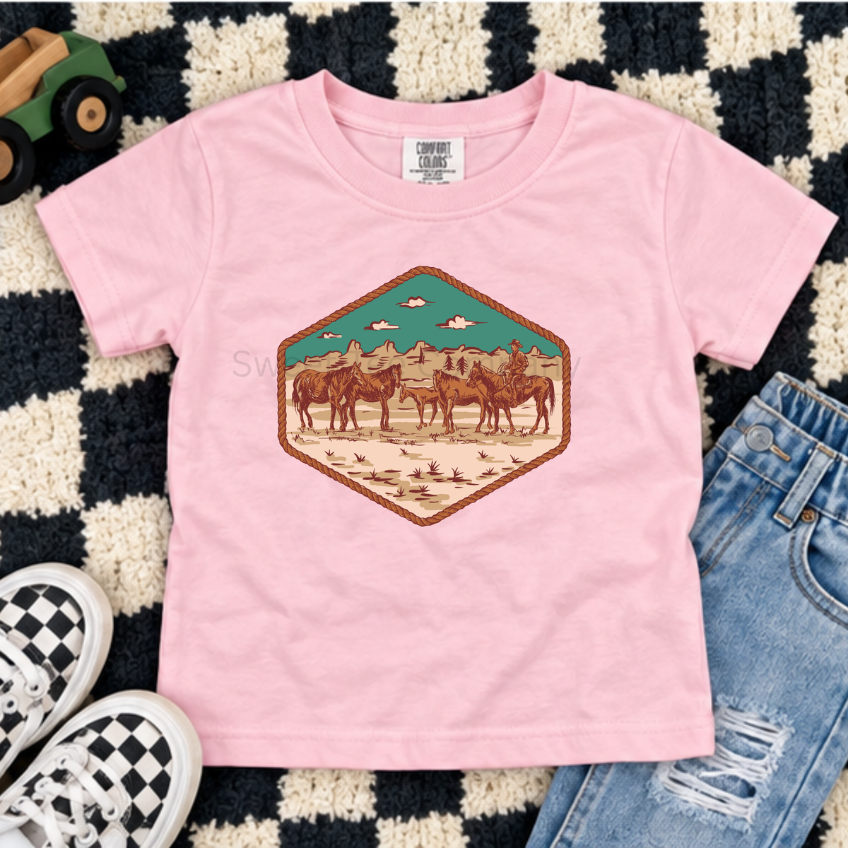Kids’ Vintage Western Cowboy and Horses Shirt