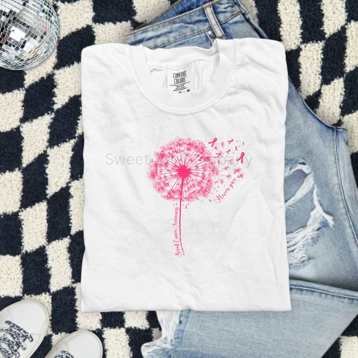 Never Give Up Dandelion Breast Cancer Awareness T-Shirt