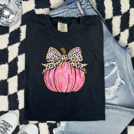 Leopard Bow Pumpkin Breast Cancer Awareness