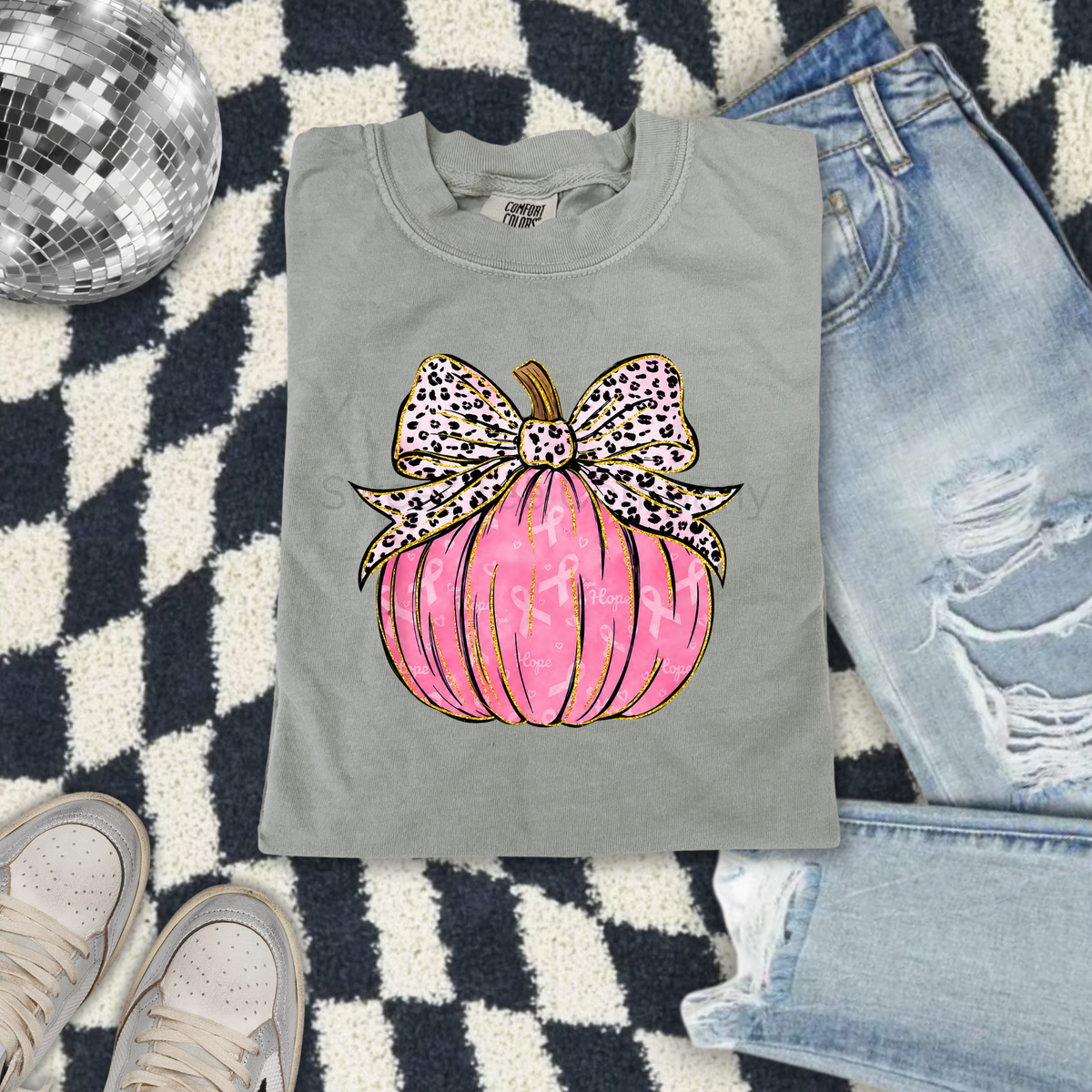 Leopard Bow Pumpkin Breast Cancer Awareness