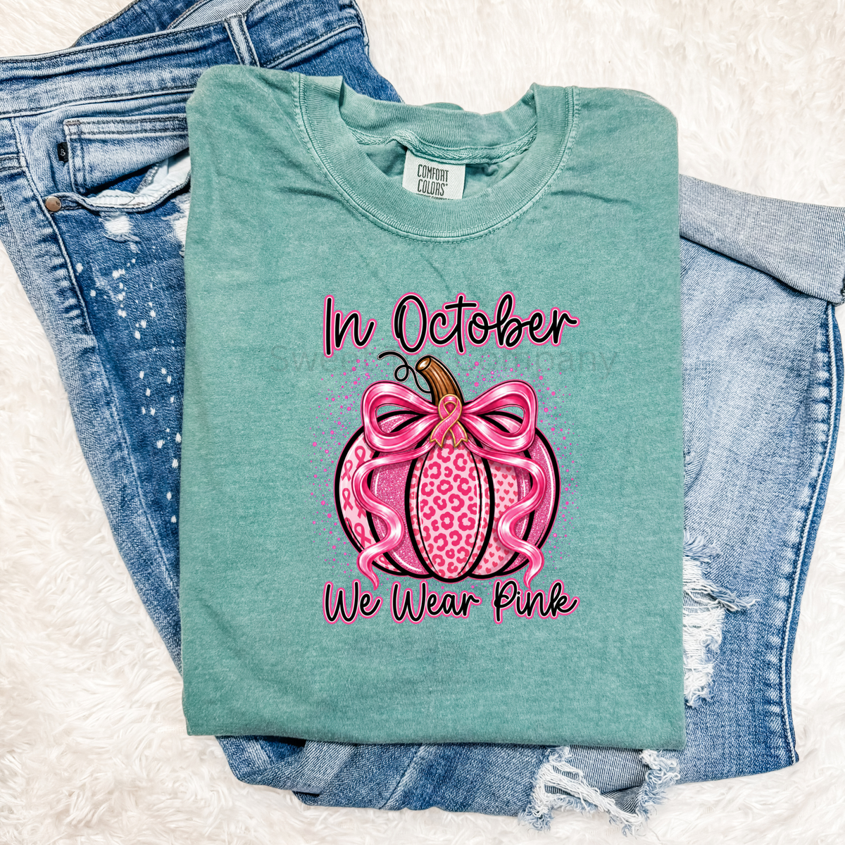 We Wear Pink Ribbon Bow Pumpkin Breast Cancer Awareness