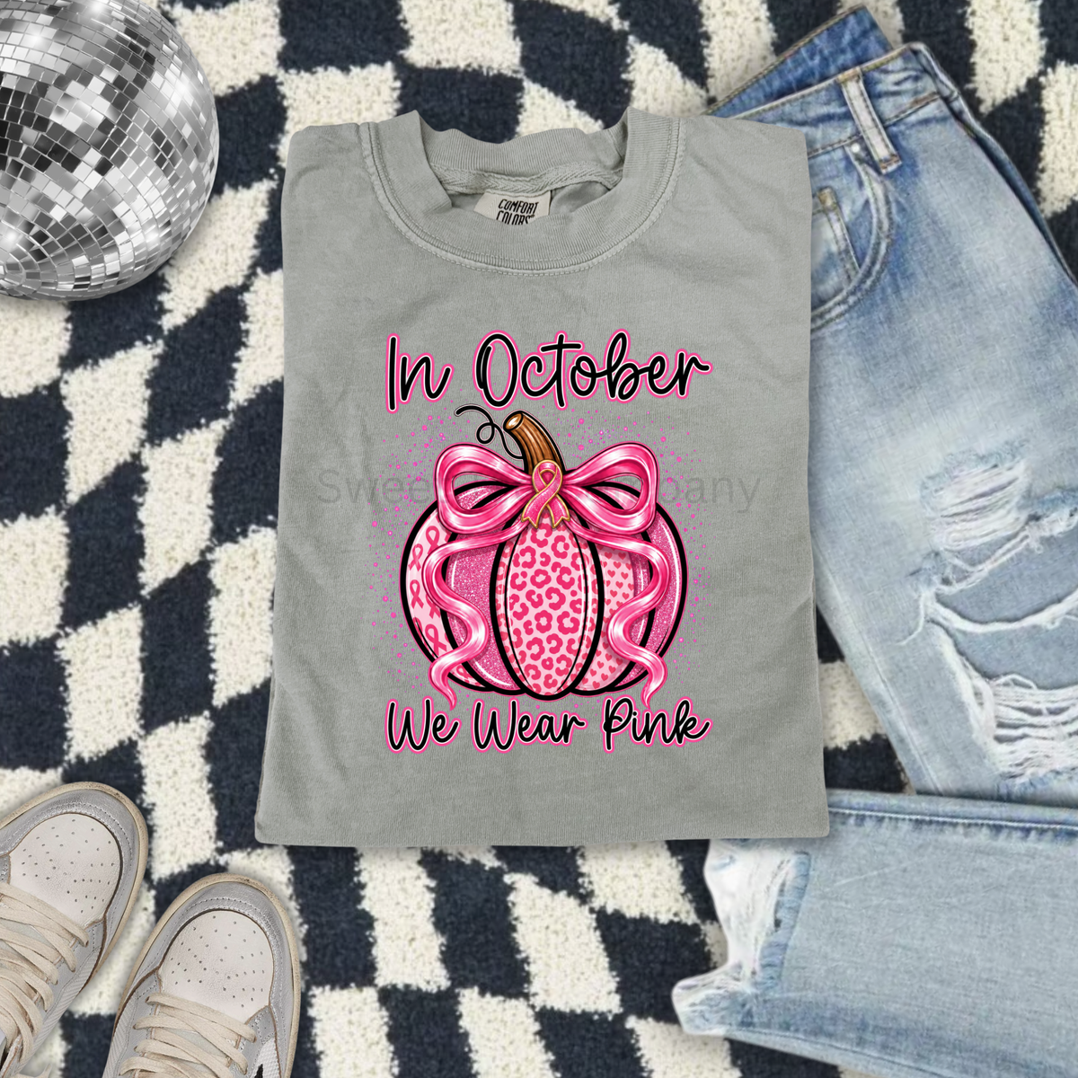 We Wear Pink Ribbon Bow Pumpkin Breast Cancer Awareness