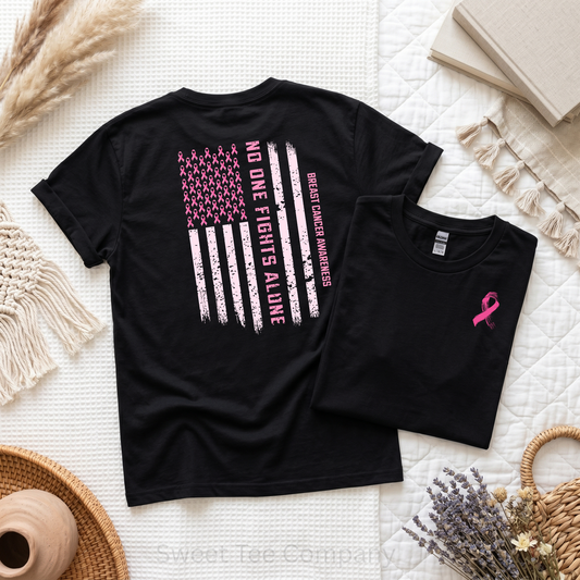 No One Fights Alone Ribbon Flag Breast Cancer Awareness