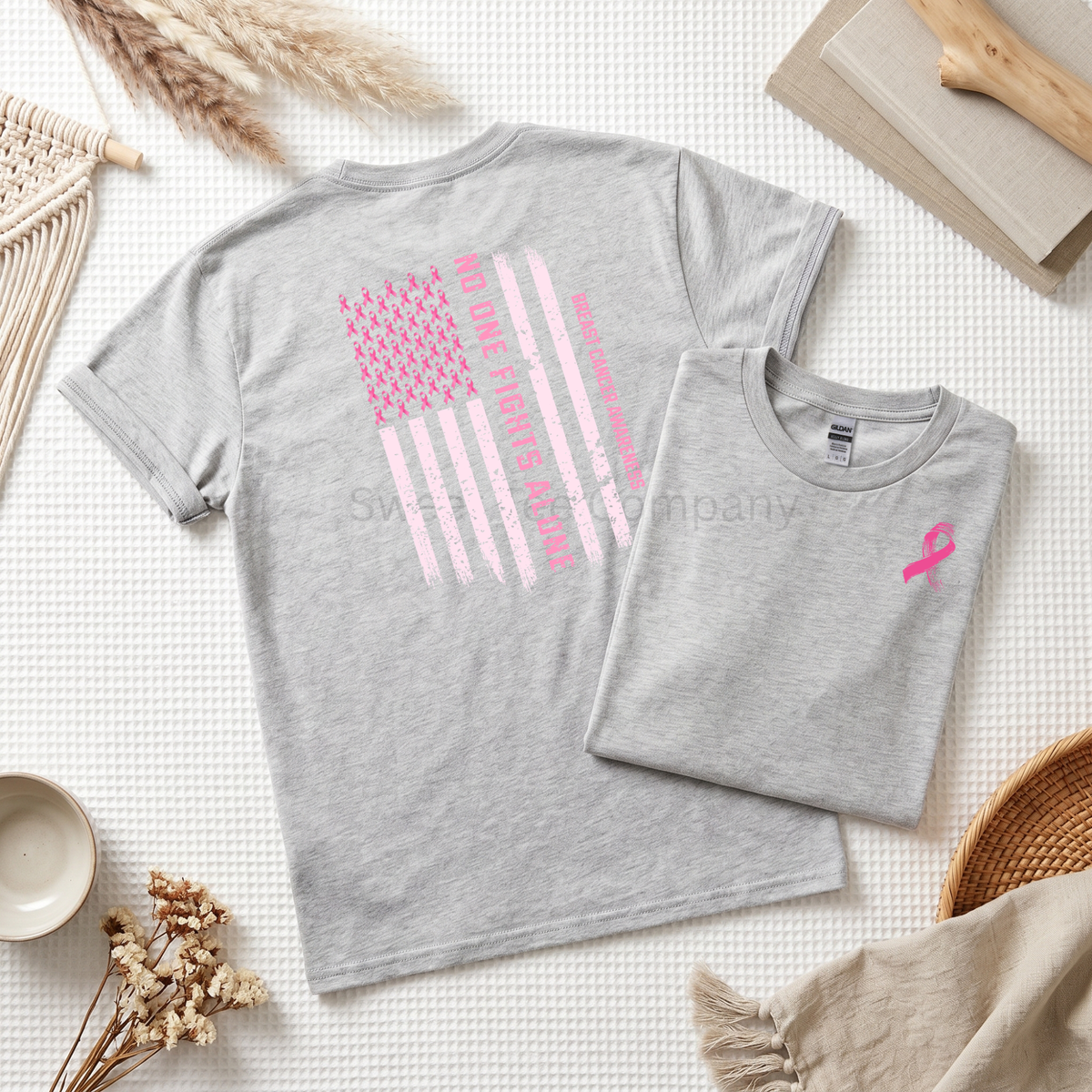 No One Fights Alone Ribbon Flag Breast Cancer Awareness