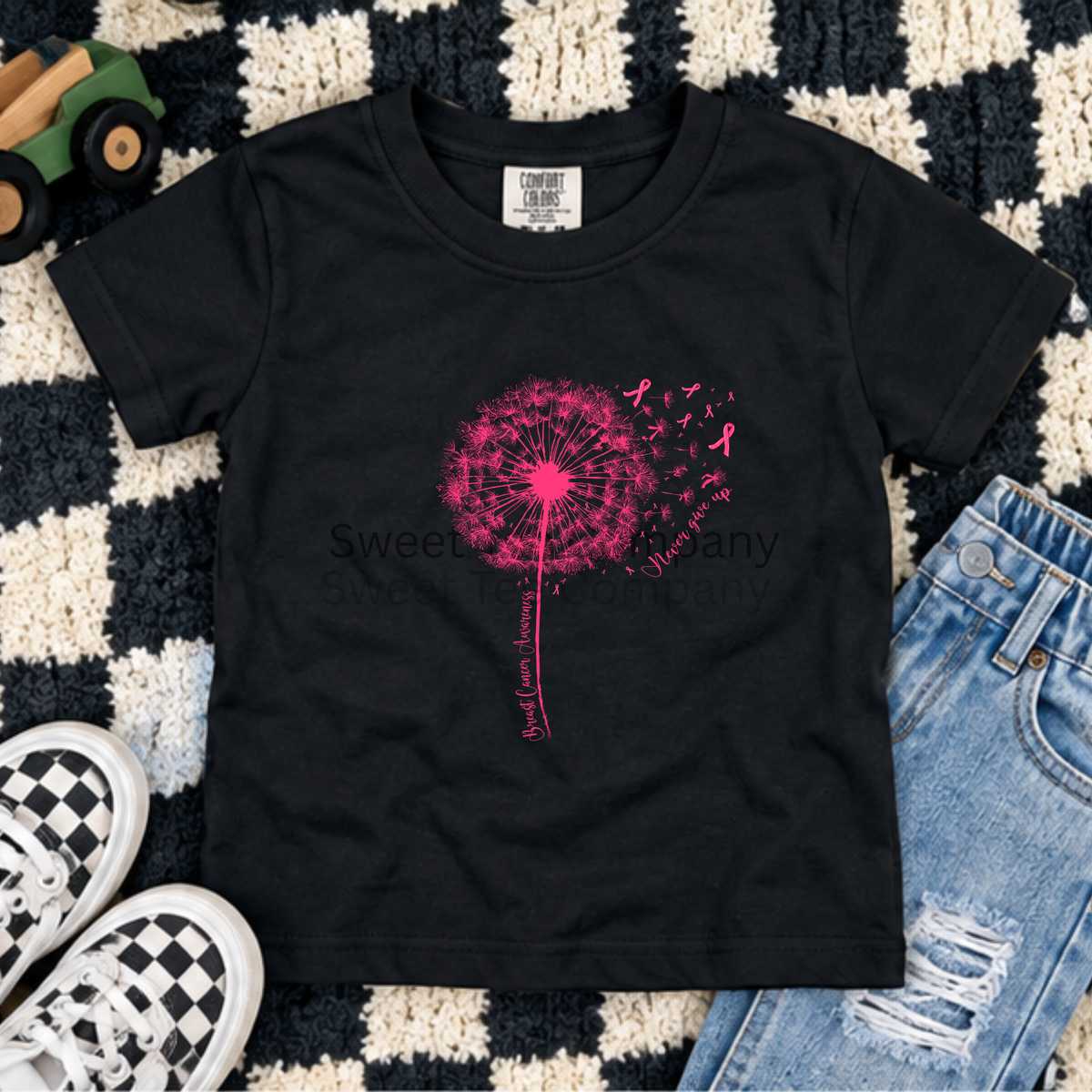 Never Give Up Dandelion Breast Cancer Awareness T-Shirt